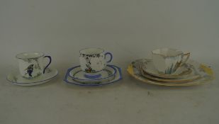 Two Shelley ceramic trios and a teacup with saucer,