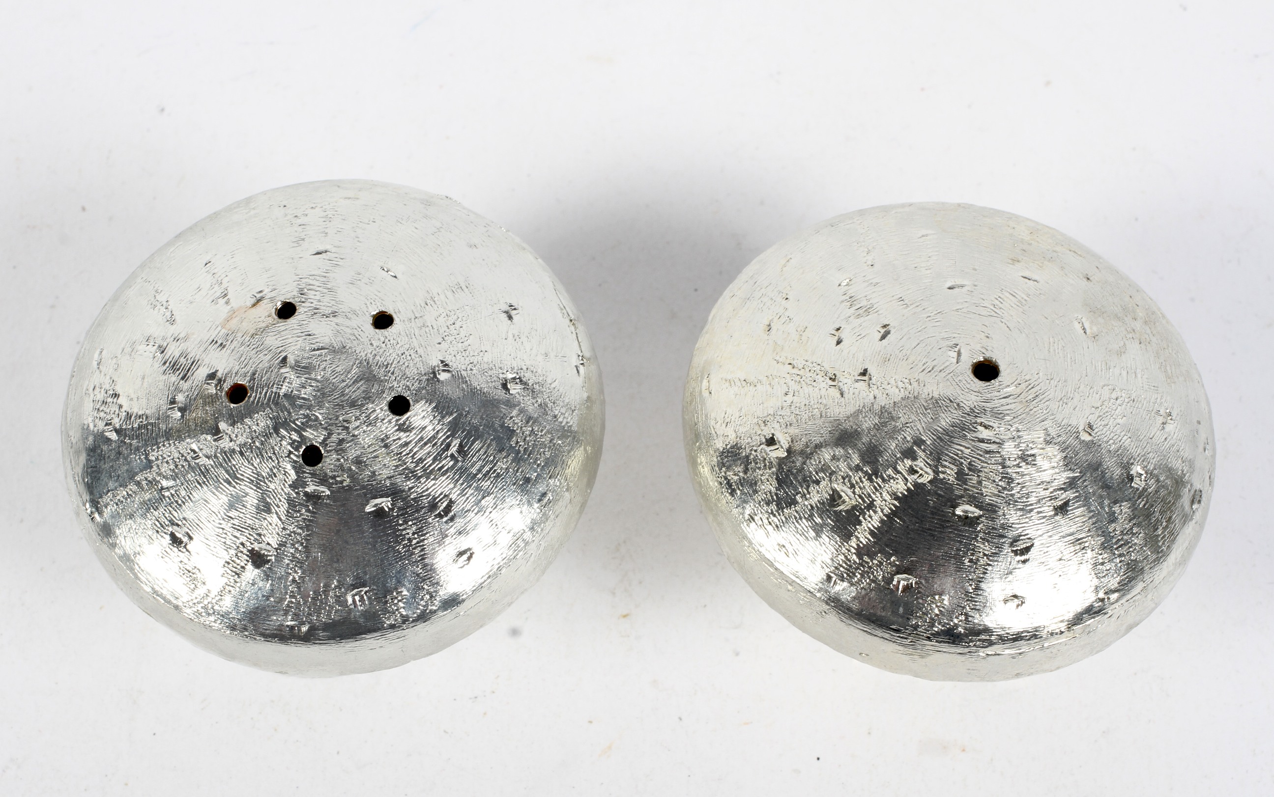 A pair of white metal cruets in the form of mushrooms, - Image 2 of 2