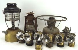 A collection of lamps and related parts, to include a Hurricane lamp,