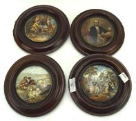 Four 20th century ceramic pot lids, of circular form, all with printed decoration,