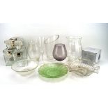 A collection of glassware, including vases, decanters and dishes, by Doulton, Stuart and more