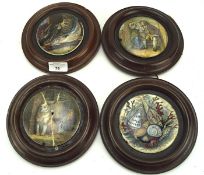 Four 20th century pot lids, all of circular form with transfer printed decoration,