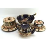 A collection of Imari pattern style ceramics, comprising a teapot,