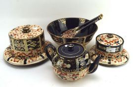 A collection of Imari pattern style ceramics, comprising a teapot,
