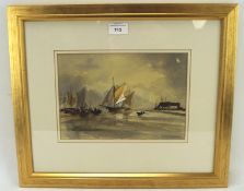 A watercolour seascape with yachts under sail