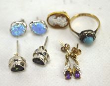 A collection of jewellery including pair of opal set silver earrings, and more