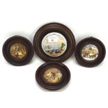 Four 20th century pot lids with printed decoration,