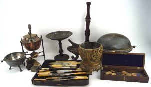 A collection of metalware,