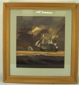 John Shipley, watercolour, 'Off Coromandel', depicting ships at sea,