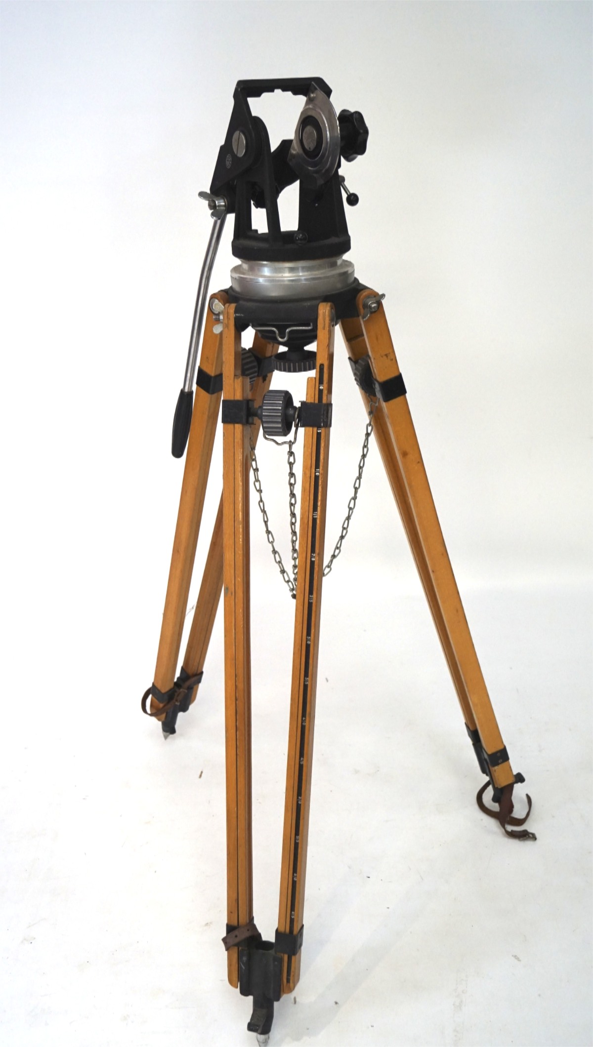 A large ARRI camera tri-pod, with wooden supports,