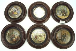 Five 20th century pot lids with printed decoration,