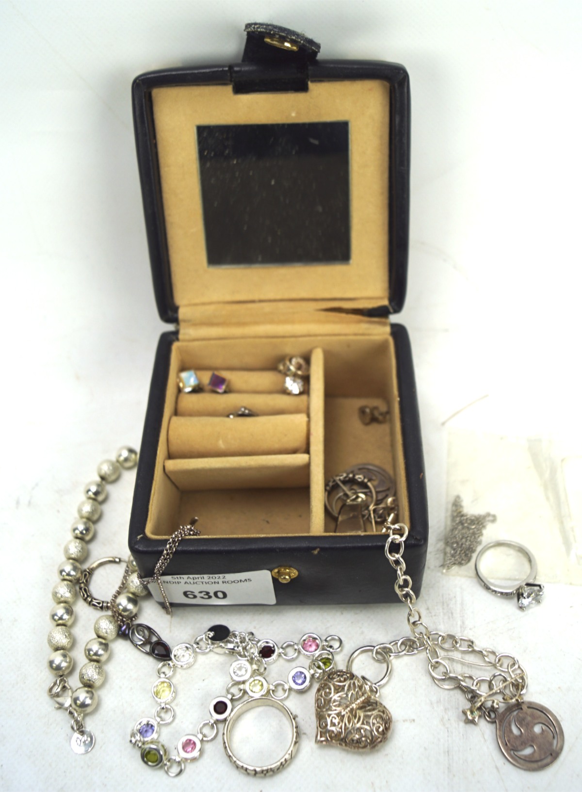 A collection of silver and white metal jewellery,