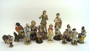 A collection of 20th century ceramic figures, modelled as animals, children and women, some marked,