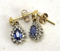 Pair of 9ct gold sapphire and diamond teardrop earrings