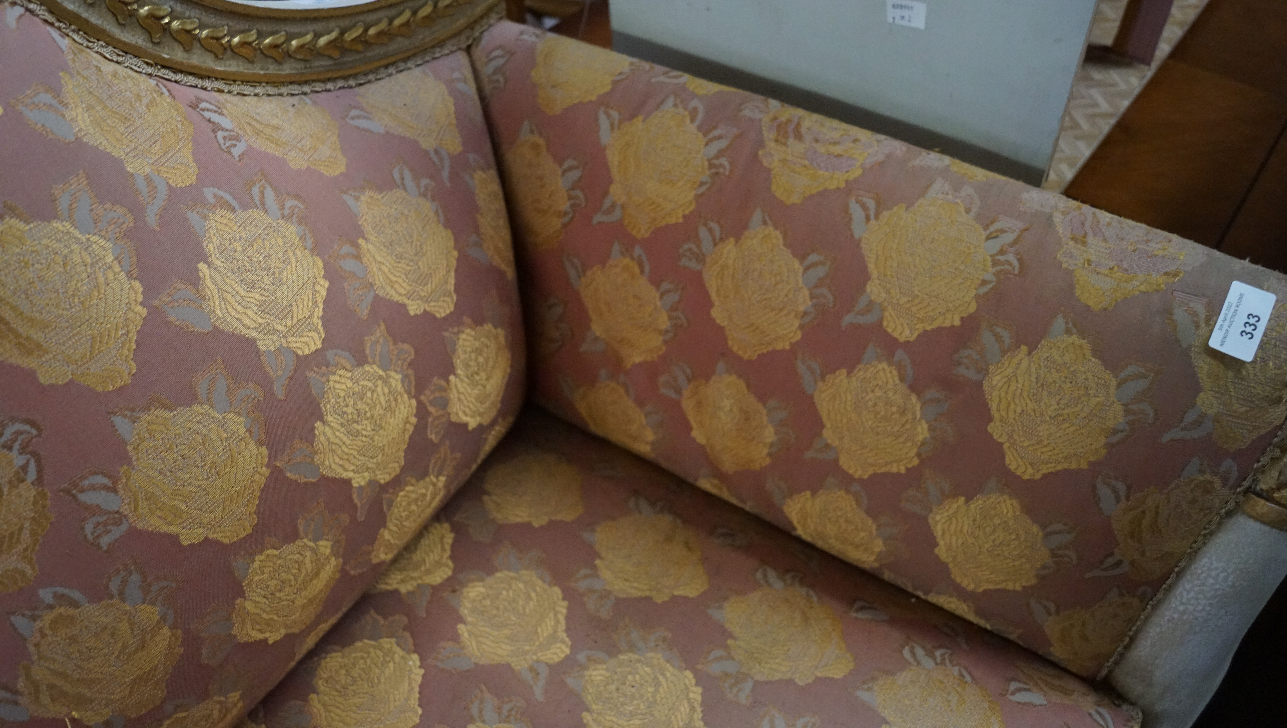 A painted and gilt upholstered armchair wth carved swan head arms and animal legs with claw and - Image 6 of 12