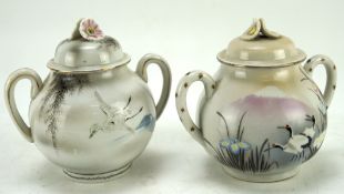 Two 20th century Japanese eggshell porcelain sugar bowls and covers,