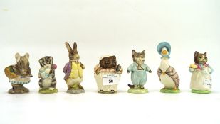 Seven Beswick 'Beatrix Potter' figures, comprising 'Mrs Tiggy Winkle', 'Ribby', 'Jemima Puddleduck',