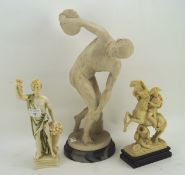 Three resin copies of famous sculptures, comprising Napoleon, Bacchus and Diskobolos of Myron