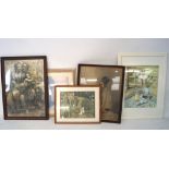 Five pictures and prints, including a floral still life watercolour by Halina Bayfield,