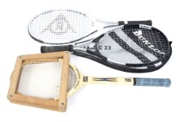 Three tennis rackets, comprising two Dunlop classics, one a 23,