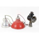 A selection of vintage lighting, to include a red painted metal light,