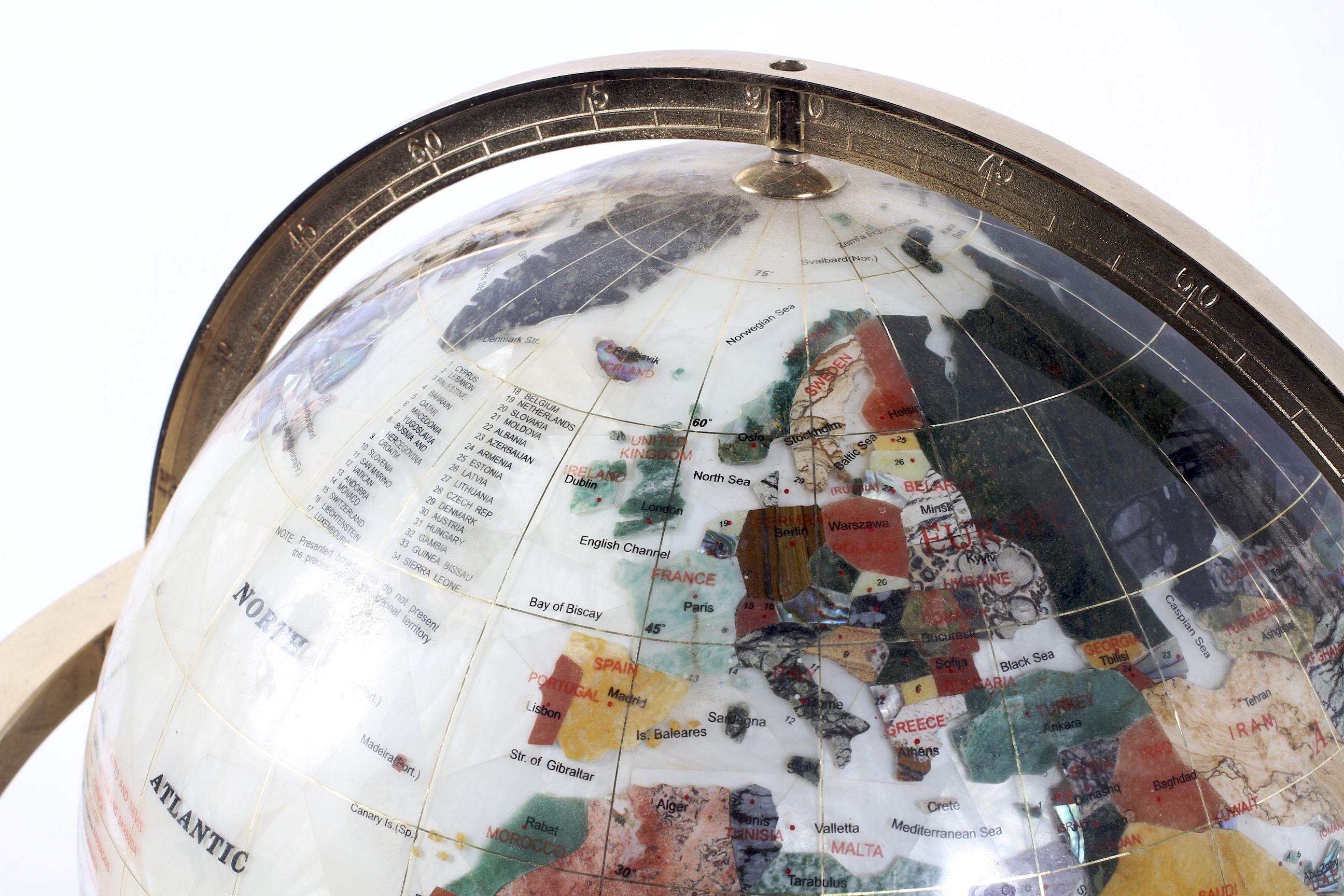 A table top globe mounted with semi-precious stones, - Image 2 of 3
