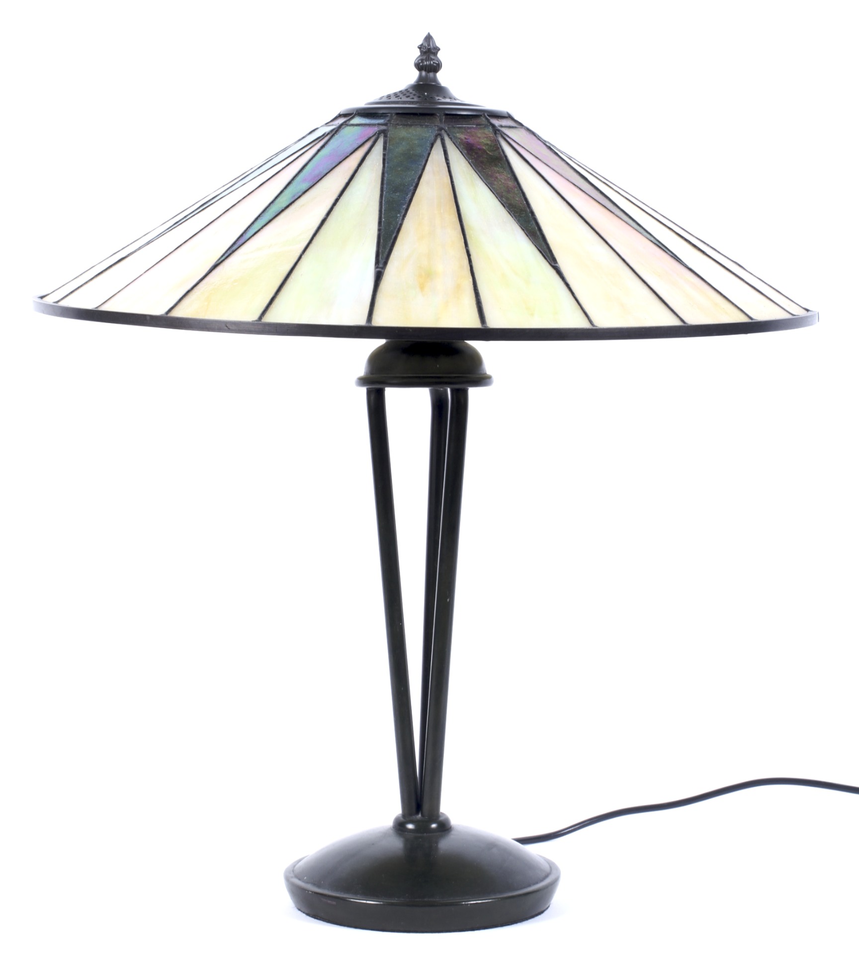 A contemporary Tiffany style table lamp, with starburst pattern glass shade,