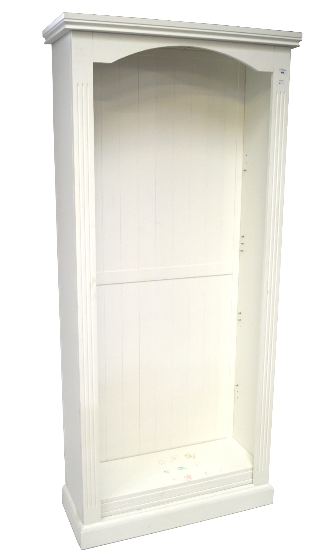 A contemporary white bookcase, containing four adjustable shelves, on pediment base,