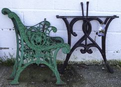 A selection of cast metal bench ends, black and green painted,