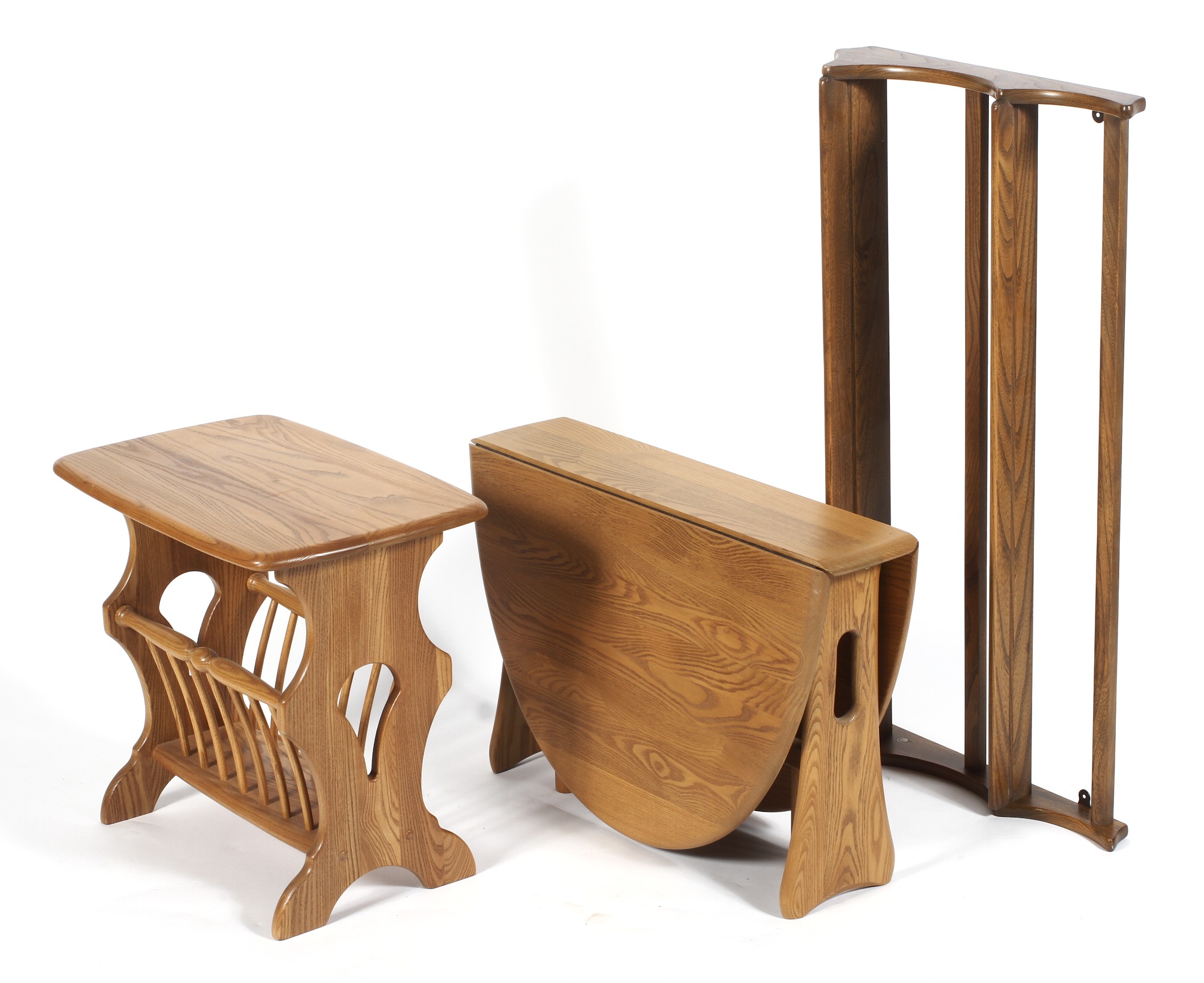 Three items of Ercol furniture, comprising a magazine rack side table, L55cm x D36cm H50cm,
