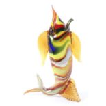 A Murano glass model of a fish, multicoloured, with original label,