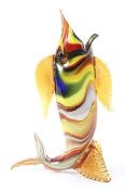 A Murano glass model of a fish, multicoloured, with original label,