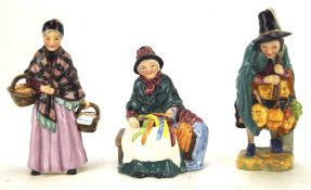 Three Royal Doulton figures from the Miniature Street Vendors series, 'The Orange Lady',