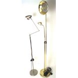 Two modern adjustable standard lamps, one a gilt metal example with two slight branches,