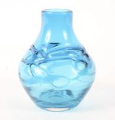 A Whitefriars 'Random Strap' blue glass vase, designed by Geoffrey Baxter, 1972-4,