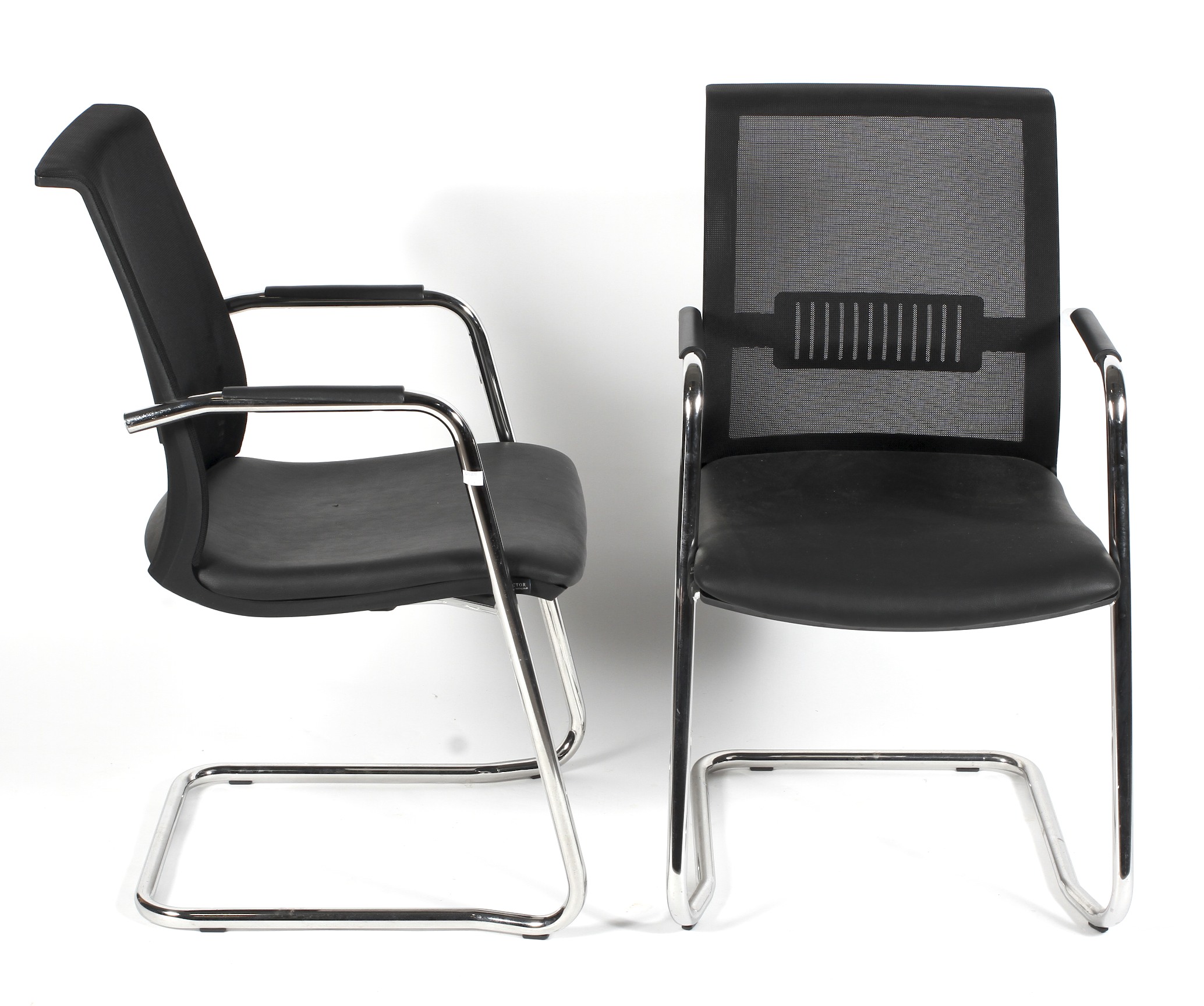 A set of three chrome and faux leather dining chairs with mesh backs in the Pieff style, - Image 2 of 2