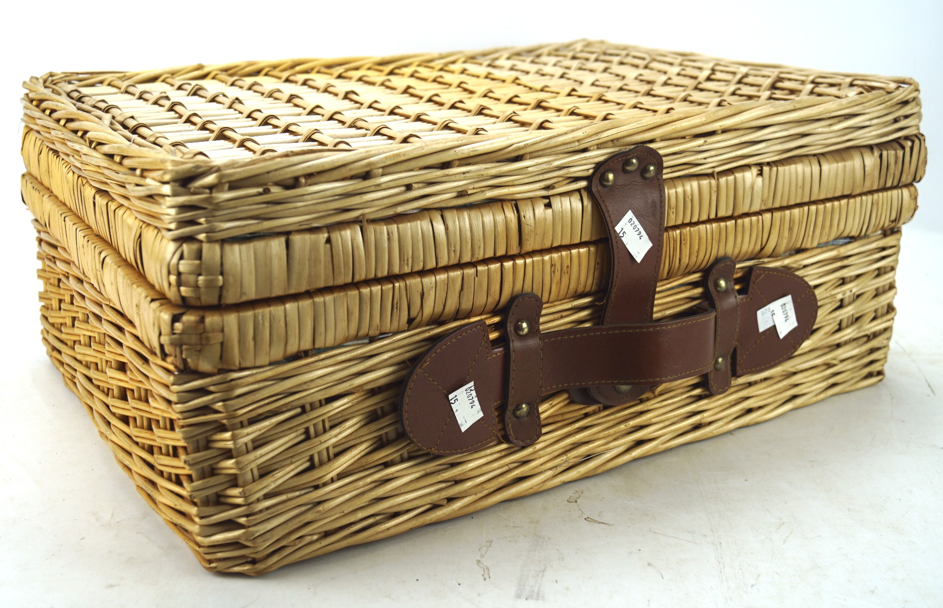 A wicker picnic basket with contents, including plates, thermos, mugs, cutlery and other items, - Image 3 of 3