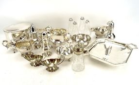 An assortment of silver plated wares, including a twin handled tray, W32.