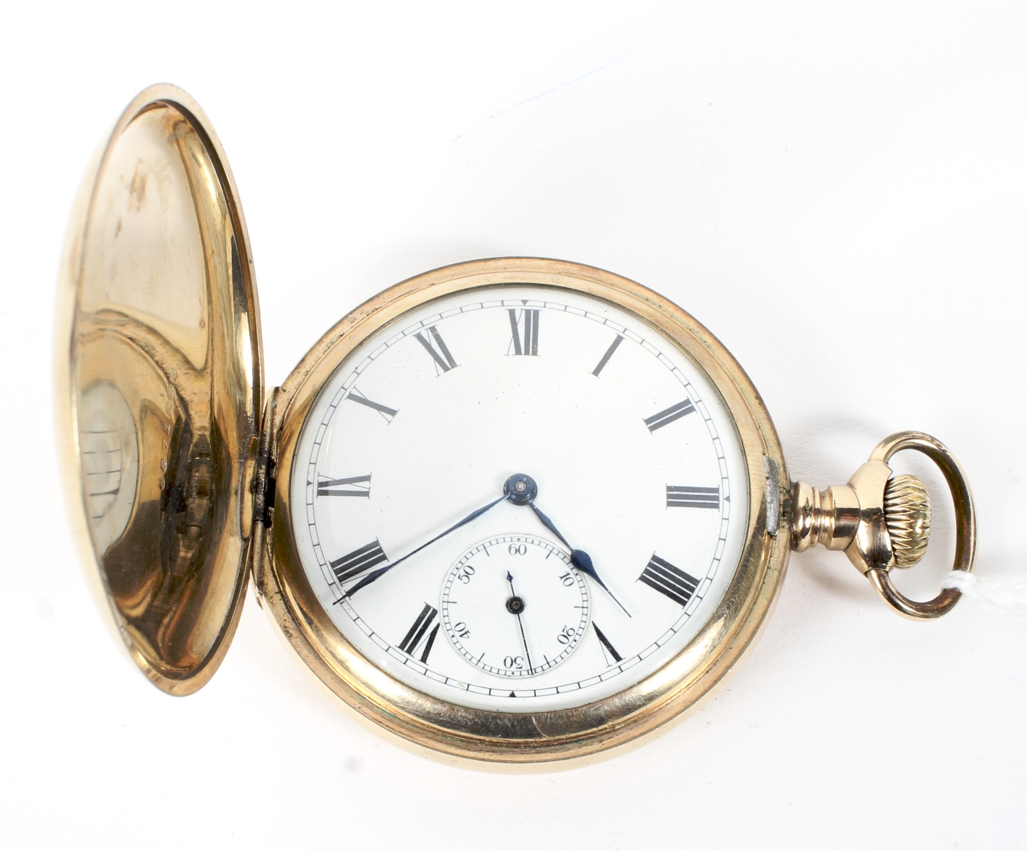 A 20th century full hunter pocket watch, the white enamel dial with Roman numerals,