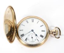 A 20th century full hunter pocket watch, the white enamel dial with Roman numerals,