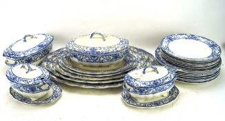 A Doulton Burslem pottery Athol pattern blue and white part dinner service, including tureens,