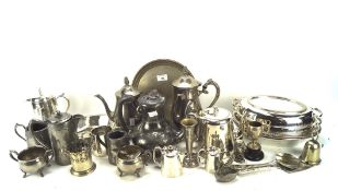 An assortment of silver plated wares, 19th century and later, including: trays, dishes, coffee pots,