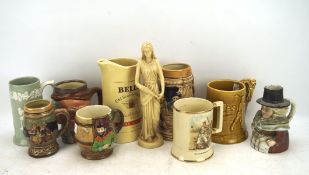 A collection of Staffordshire pottery Toby jugs and others items similar,