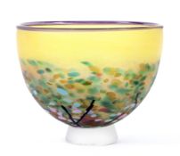 A Hye-on-Wye Art Glass bowl, in 'Summer Riot' with yellow, green and pink colourway,