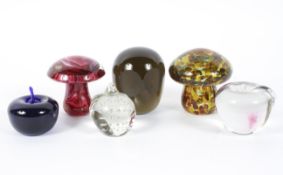 Six paperweights, in the shape of fruits, mushrooms, one by Mtarfa,