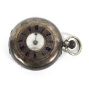 A Continental silver half hunter pocket watch, the case back stamped 935,