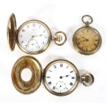 Three gold plated pocket watches, one being a half hunter, another full,