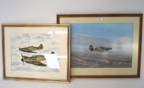 Two paintings of hurricanes, one a watercolour signed 'Robert Davis', L39cm x H28.