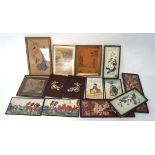 An assortment of Chinese and Japanese pictures and prints, depicting figures and landscapes,