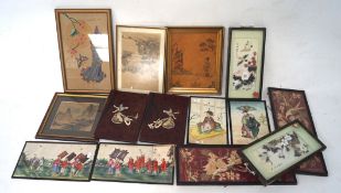 An assortment of Chinese and Japanese pictures and prints, depicting figures and landscapes,